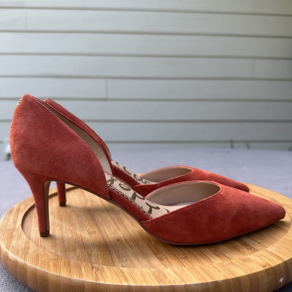 Sam Edelman Jaina d'Orsay Pointed Toe Heels Suede Pumps Womens Size 8.5 Pumpkin